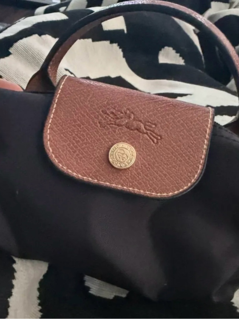 Black Crossbody Bag with Brown Leather Flap - Classic Everyday Style